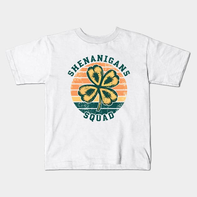 Shenanigans Squad | Three-leaf clover Vintage Sunset Style Kids T-Shirt by Starart Designs